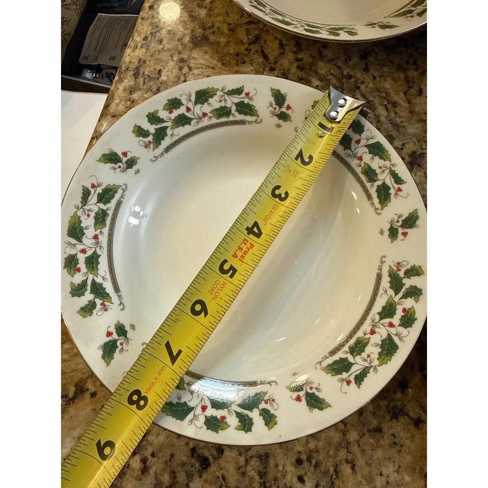 Home for the Holidays Holly‎ Holiday Rimmed Soup Bowls Set of 4 Christmas 8.5